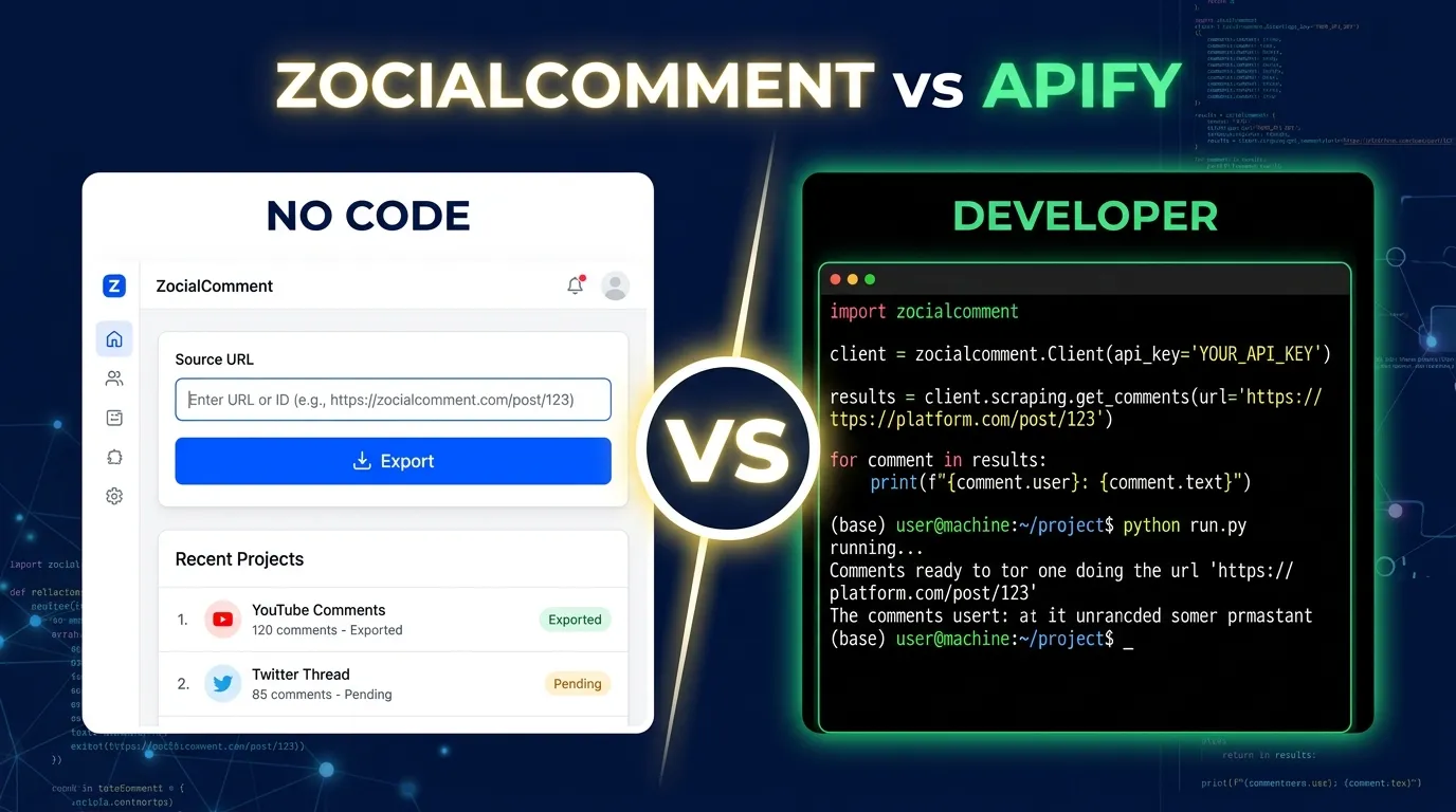 ZocialComment vs Apify TikTok Comments Scraper: No-Code vs Developer Tool